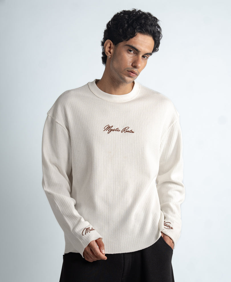 White Embroidered Structure T-Shirt
