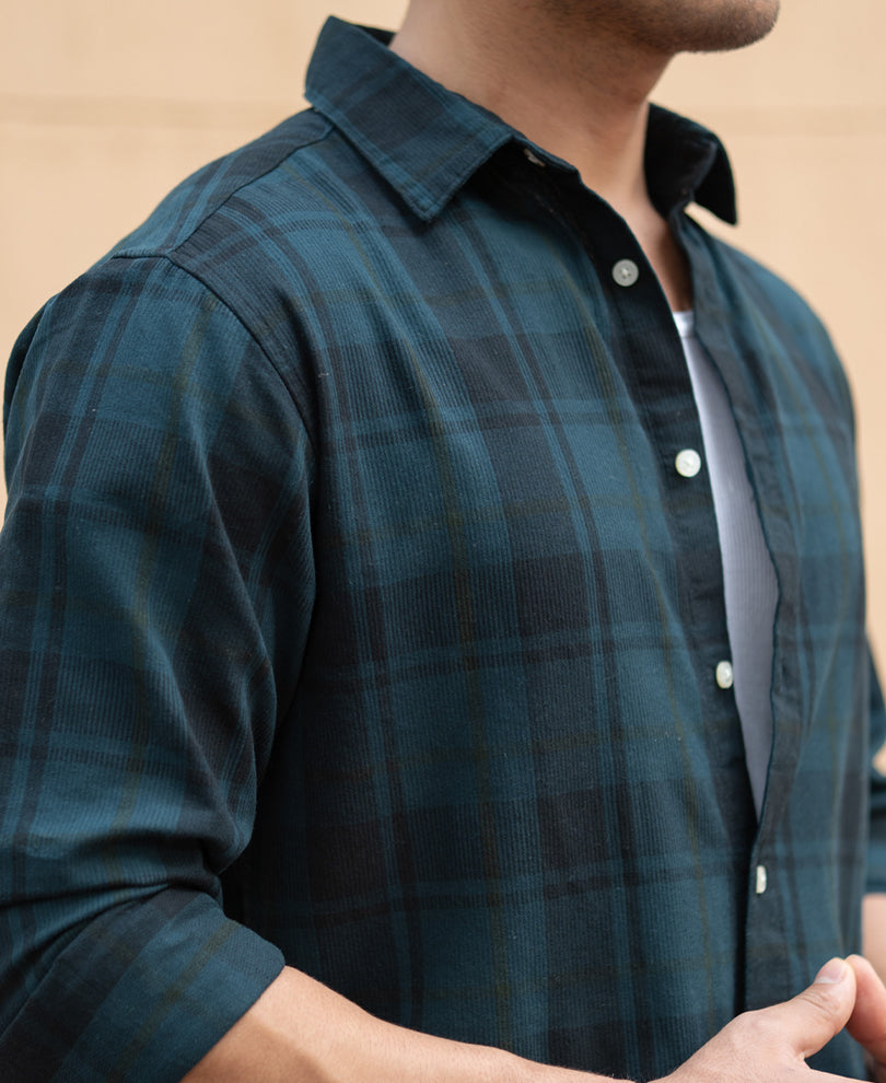 Dark Teal Structured Checks Shirt.