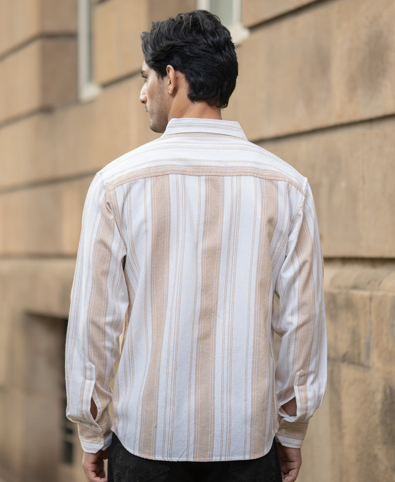 Beige Structure Stripe Shirt.