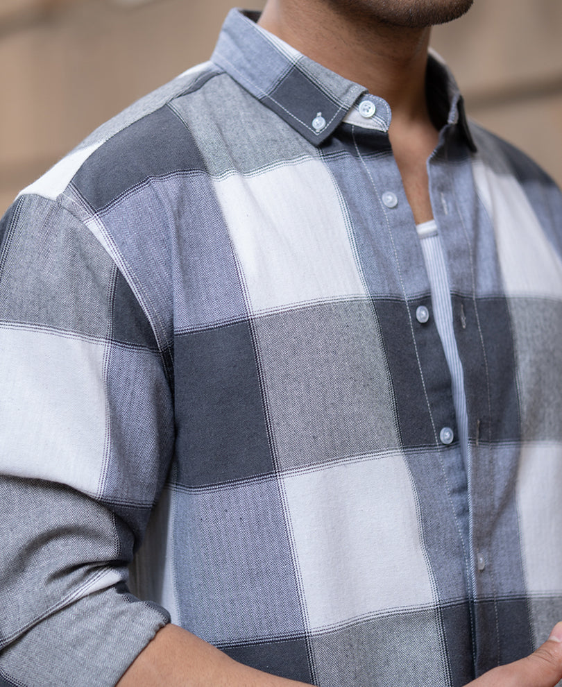 Grey Structured Checks Shirt.