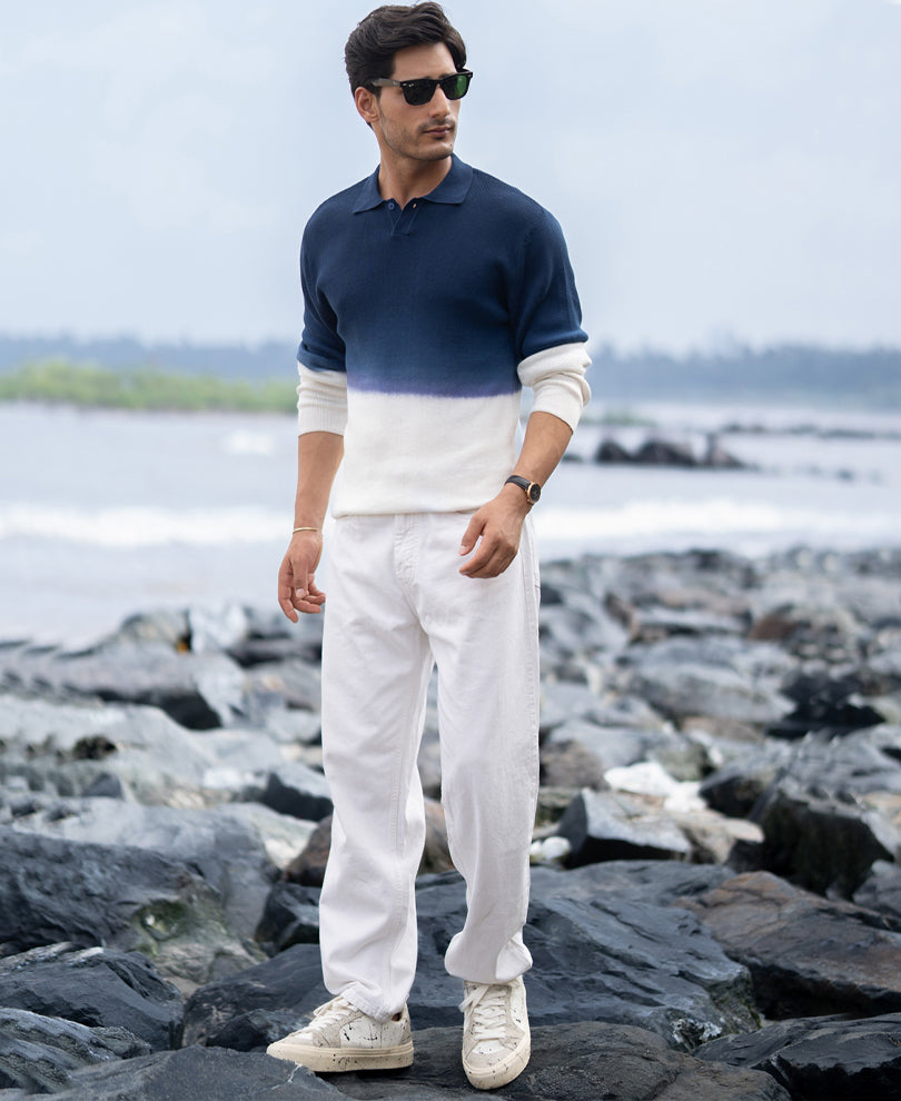 Dark Blue Knitted Ombre T-Shirt.