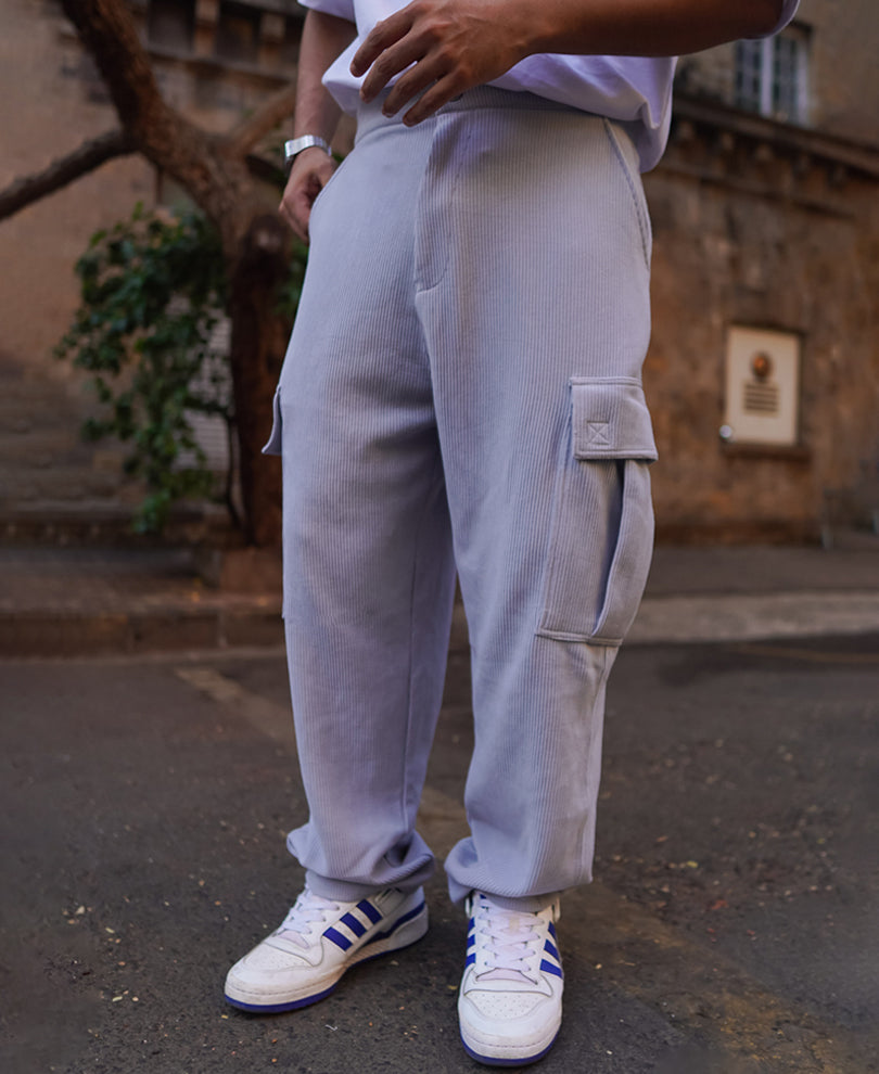 Sky Grey Cargo Pocket Baggy Fit Track Pant.