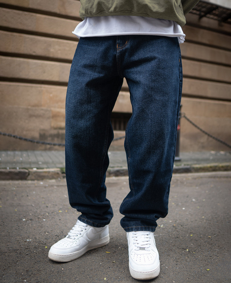 Dark Blue Baggy Fit Denim Jeans.