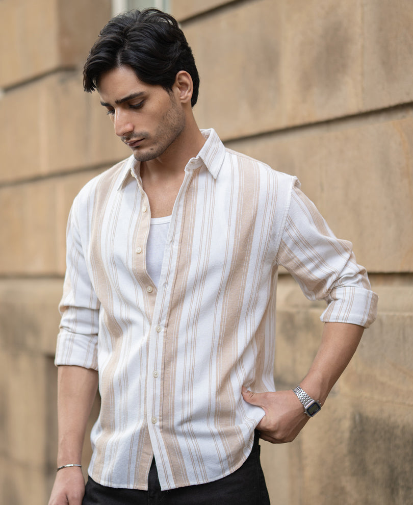 Beige Structure Stripe Shirt.