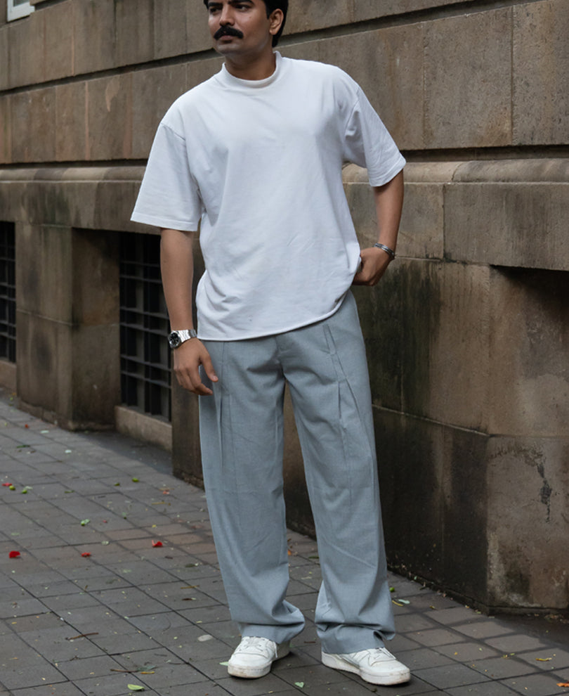 Grey Melange Pleated Trousers