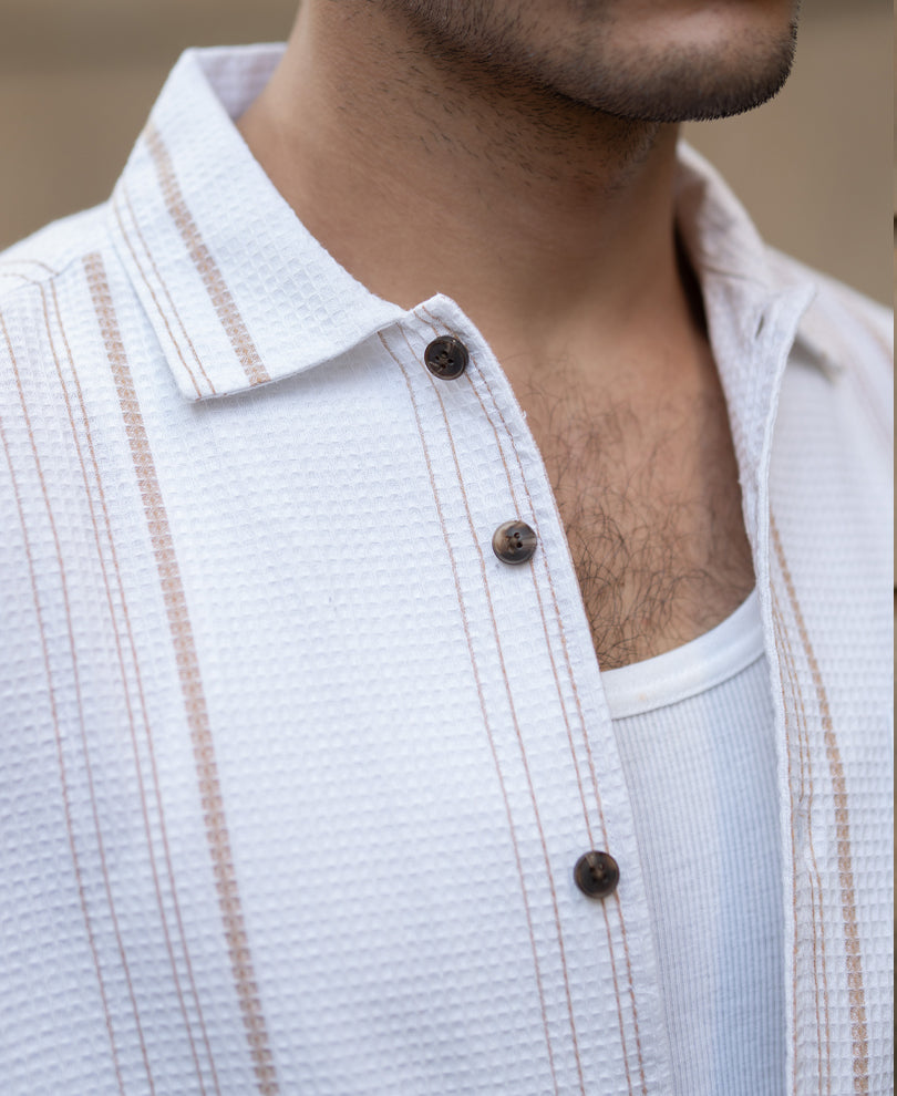 White Structured Striped Shirt.