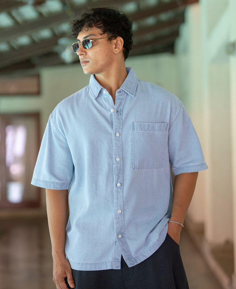 Blue Washed Boxy Denim Shirt