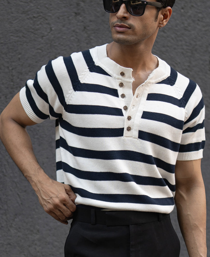 Navy Striped Raglan T-Shirt.