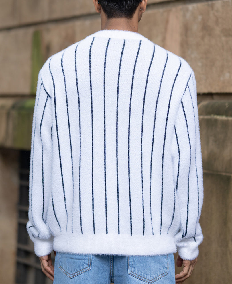 White Striped Fuzzy T-Shirt.