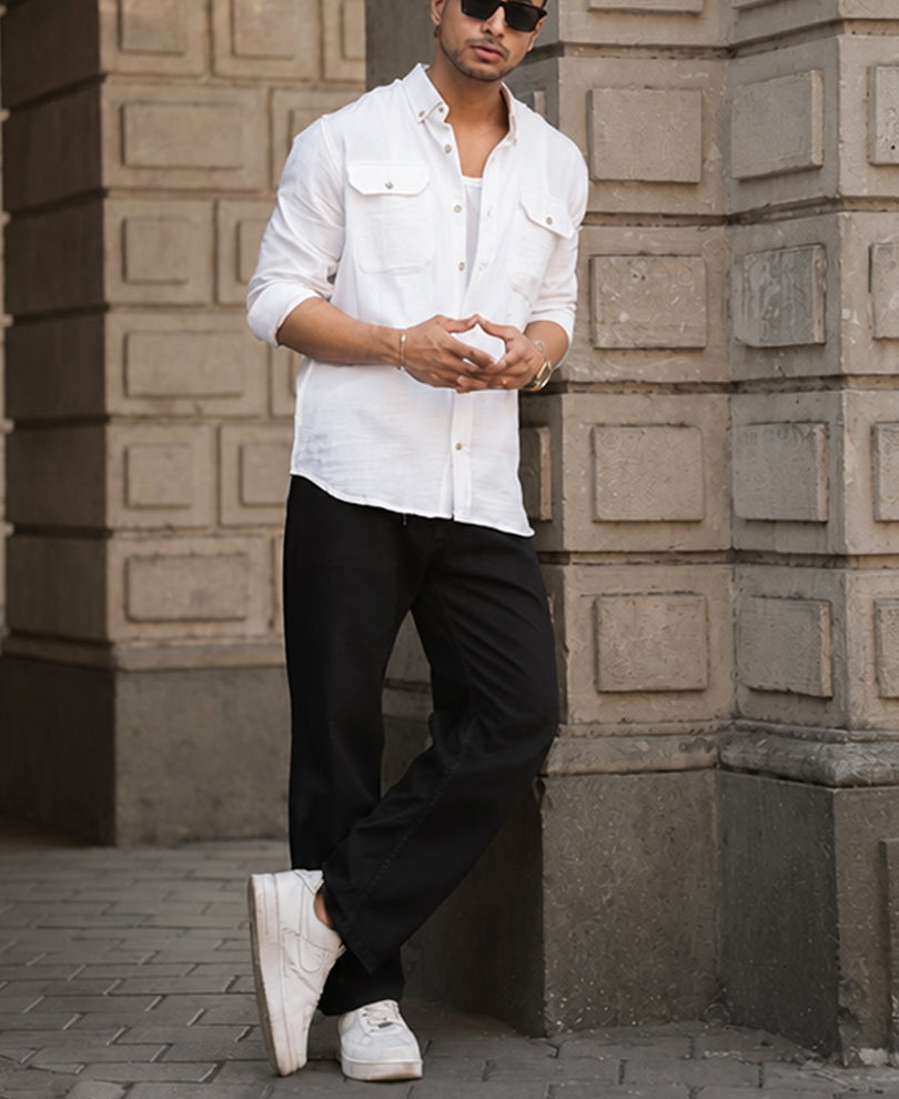 White Regular Fit Full Sleeves Shirt 100% Cotton