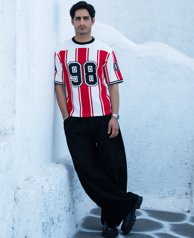 Buy Red Printed Stripe Graphic T-Shirt for Men Online | POWERLOOK