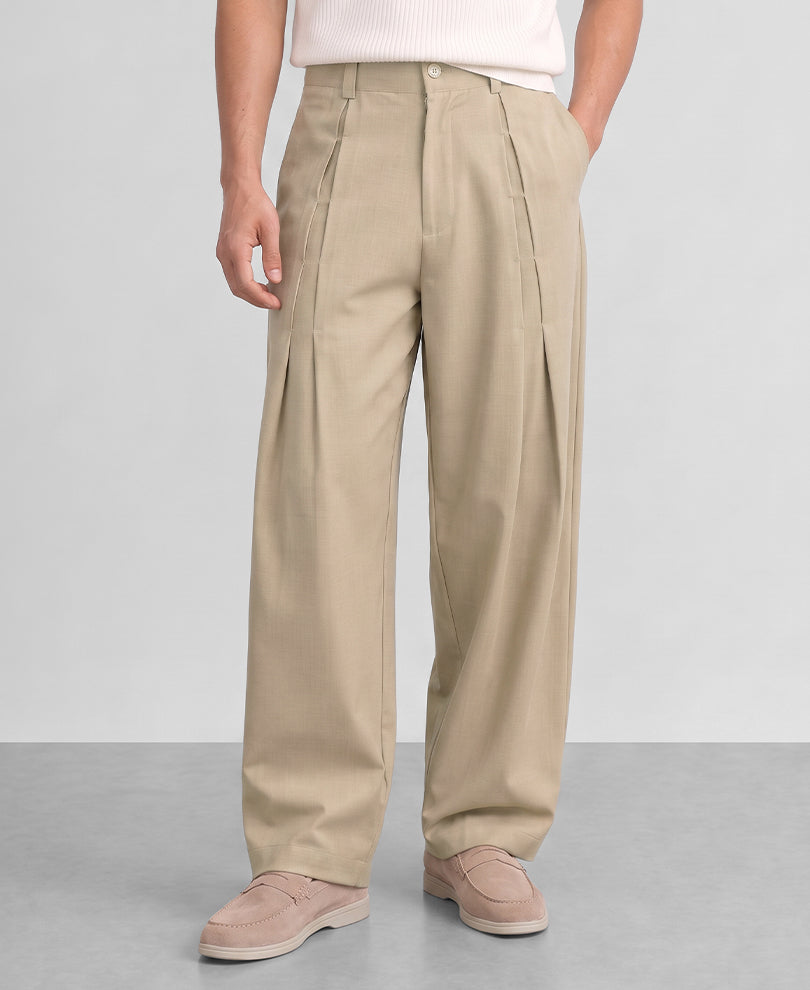 Dark Beige Pleated Trousers