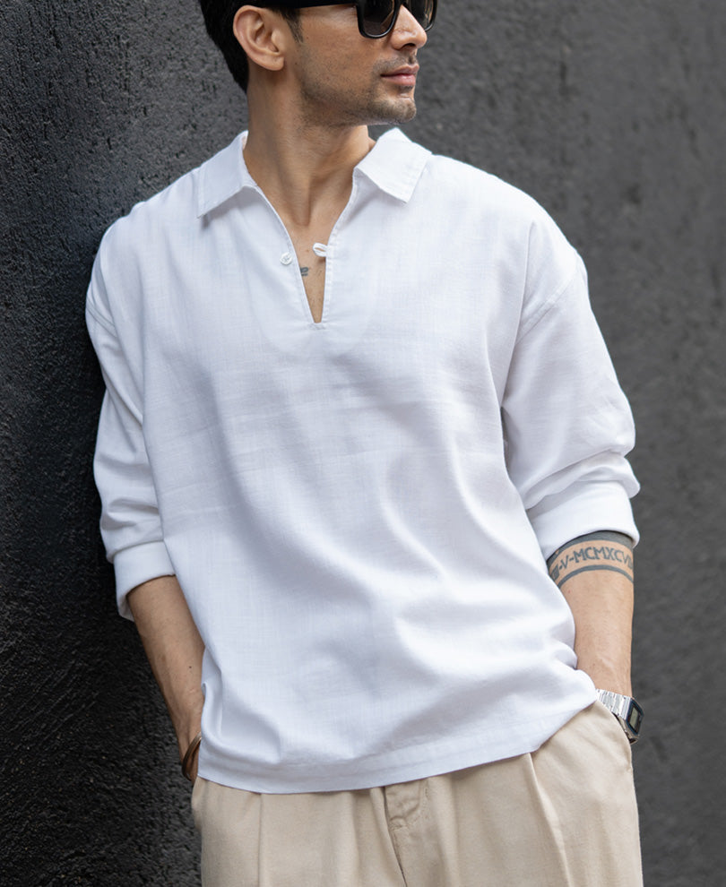 White Lightweight Structured Kurta Shirt.