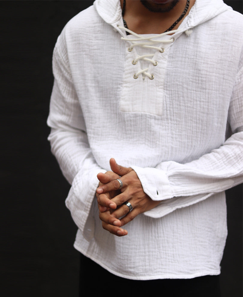 White Hoodie Oversize Drop Shoulder Shirt.