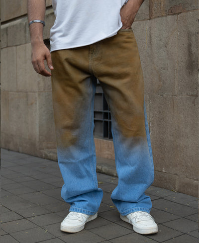 Blue Sprayed Baggy Jeans