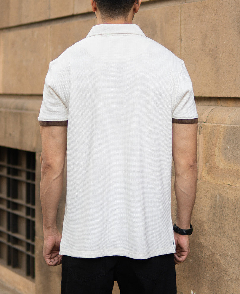 Off-White Bamboo Cord Regular Fit Half Sleeves T-Shirt.