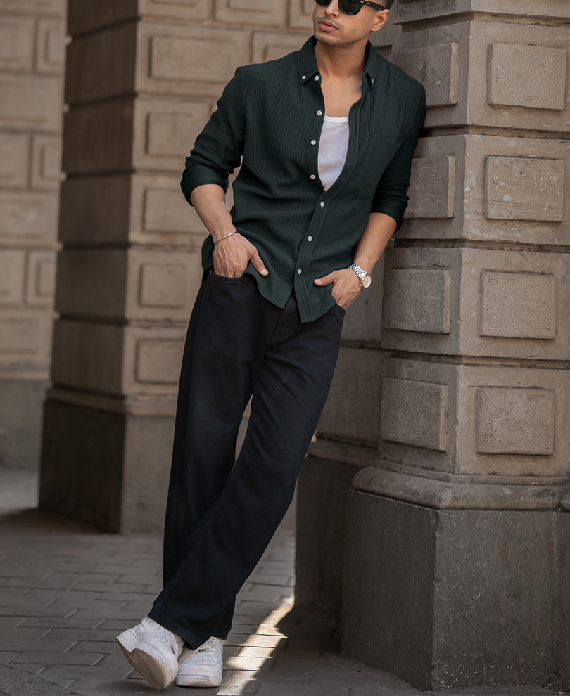 Green Regular Fit Full Sleeves Shirt.