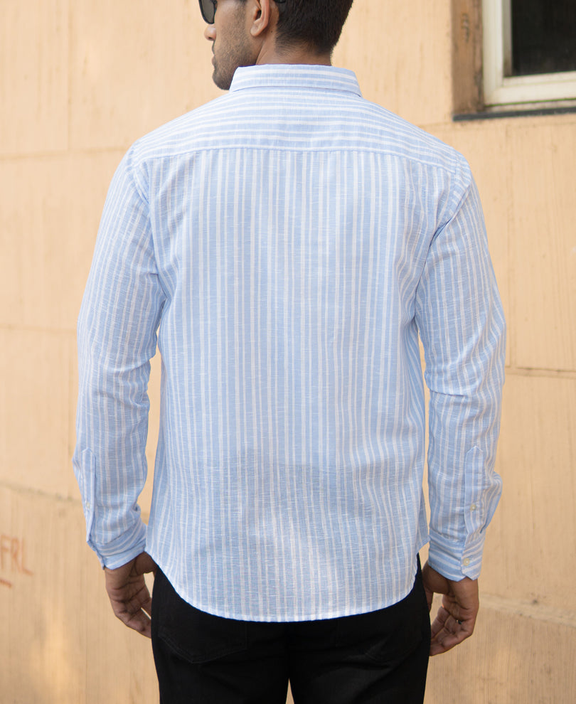 Mid Blue Striped Light Weight Shirt.
