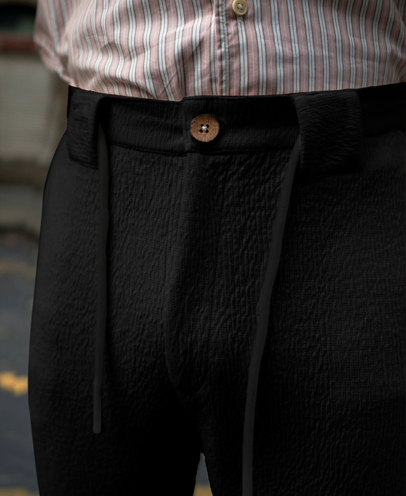 Black Structured Knitted Regular Fit Pant.