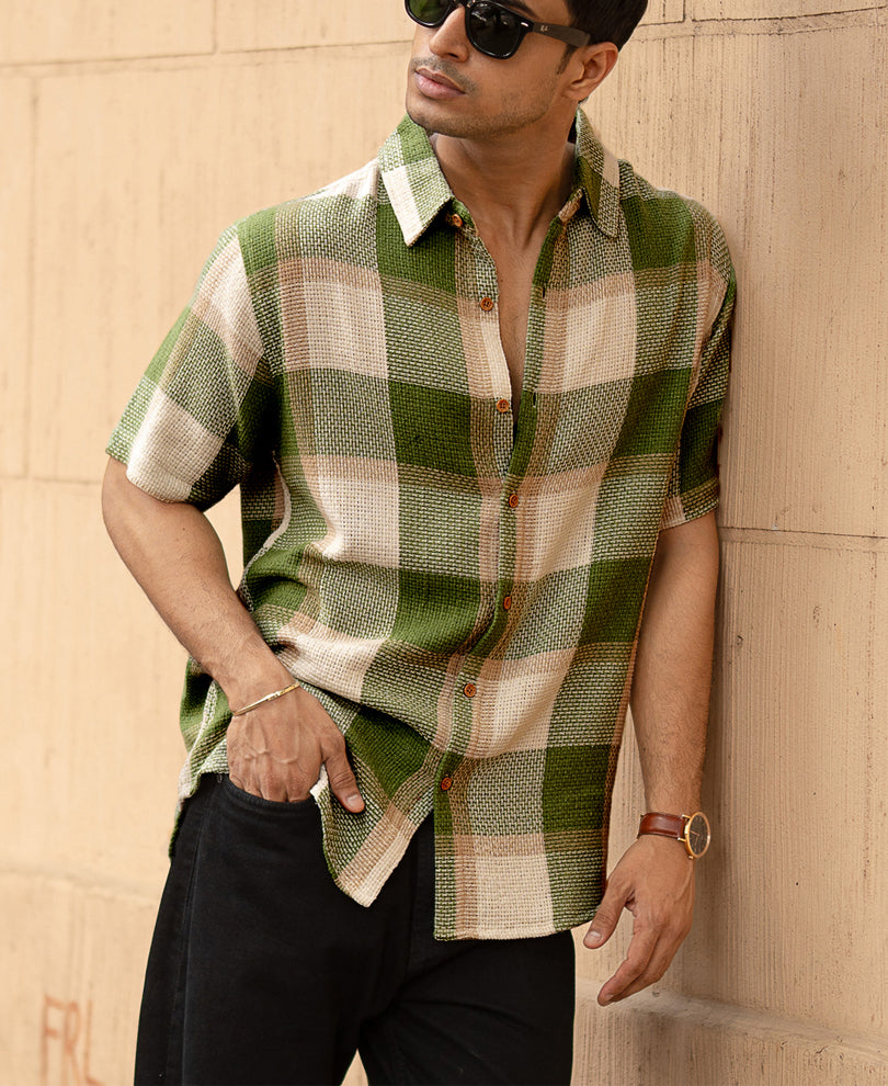 Green Structured Checks Shirt.