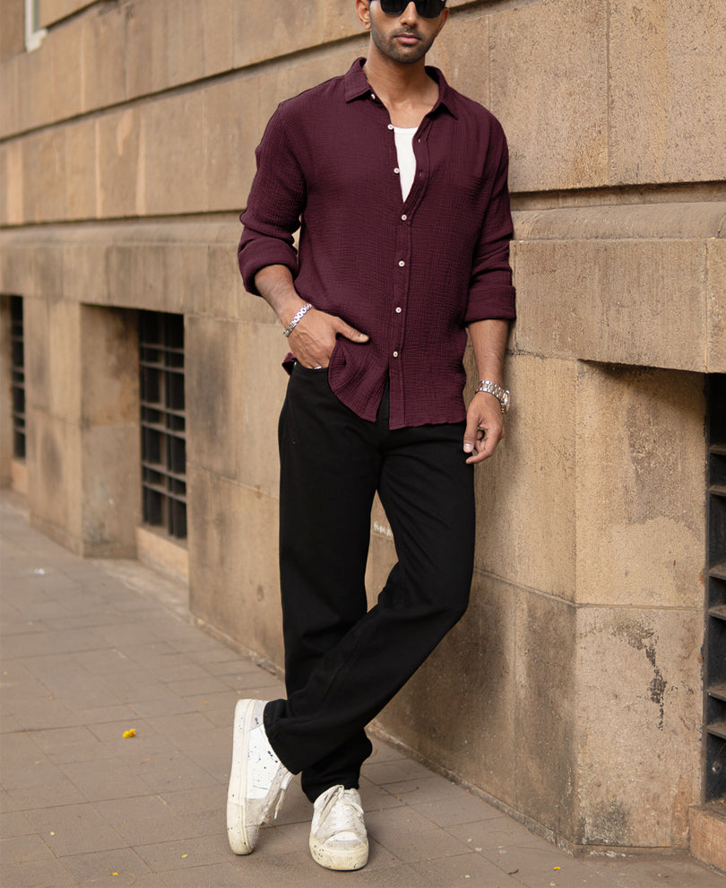 Wine Crinkled Shirt.