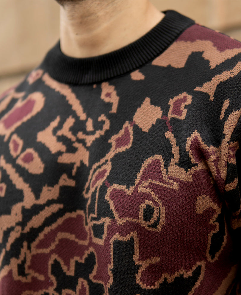 Black Abstract Jacquard Cotton T-Shirt.