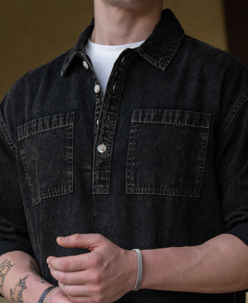 Black Denim Polo Shirt