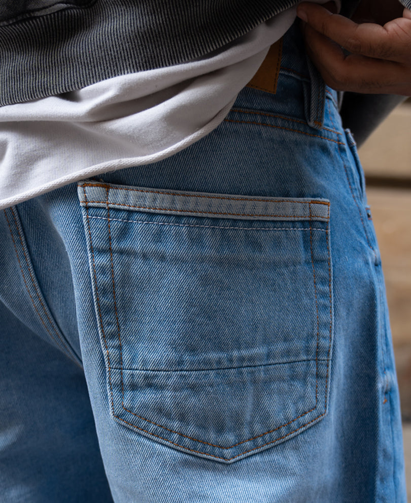 Mid Blue Washed Baggy Fit Jeans.