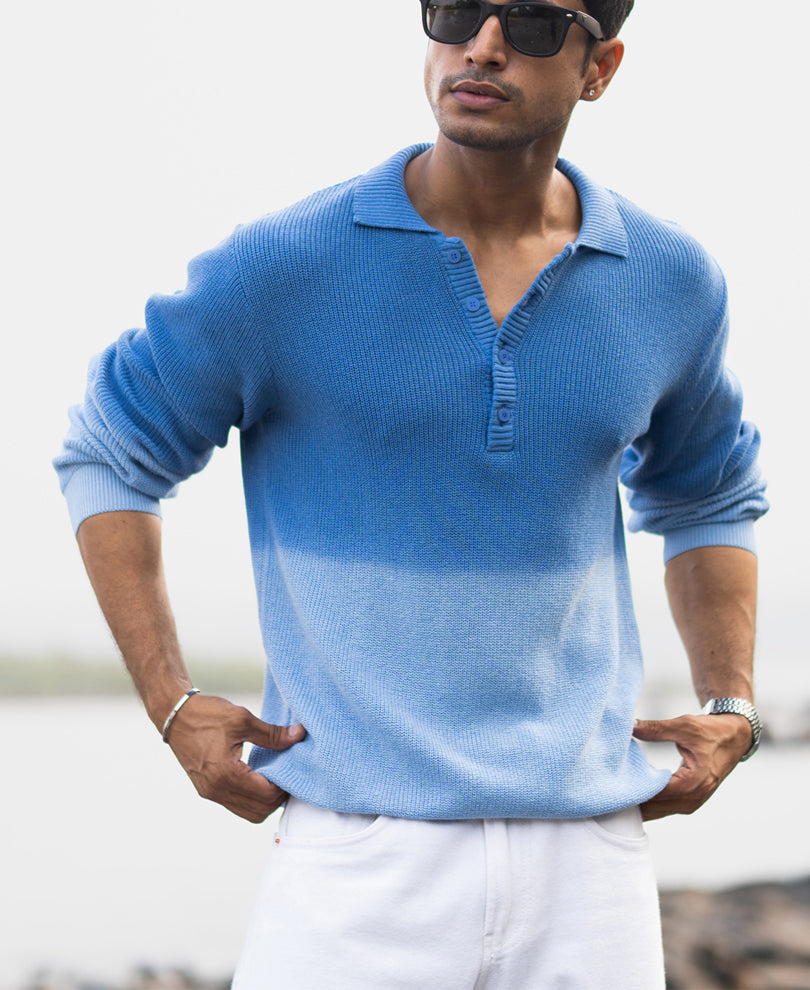 Blue Ombre Cotton T-Shirt.