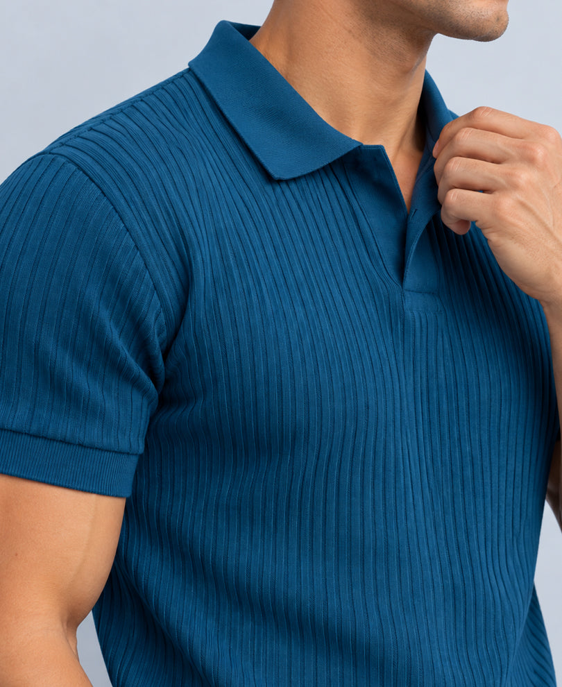 Royal Blue Self Stripe T-Shirt