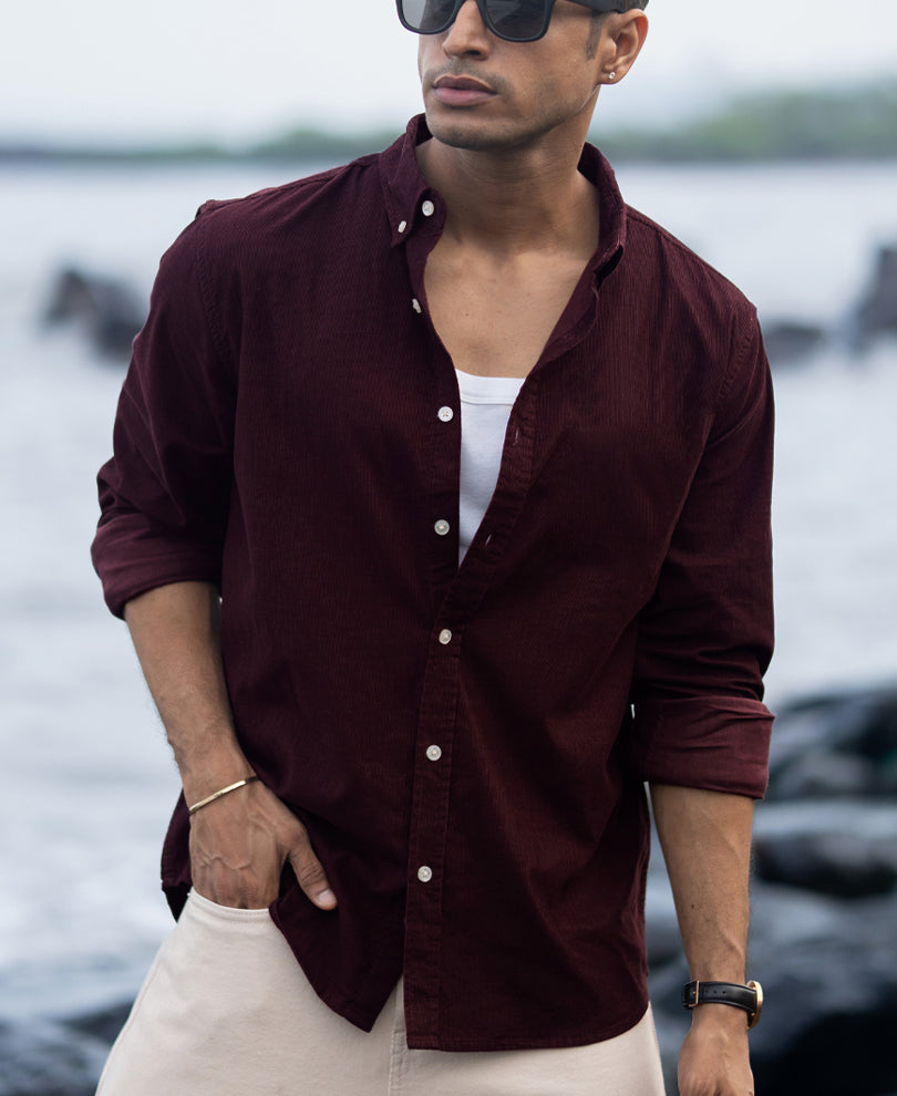 Wine Corduroy Buttondown Shirt.