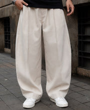 Beige Pleated Barrel Fit Trousers