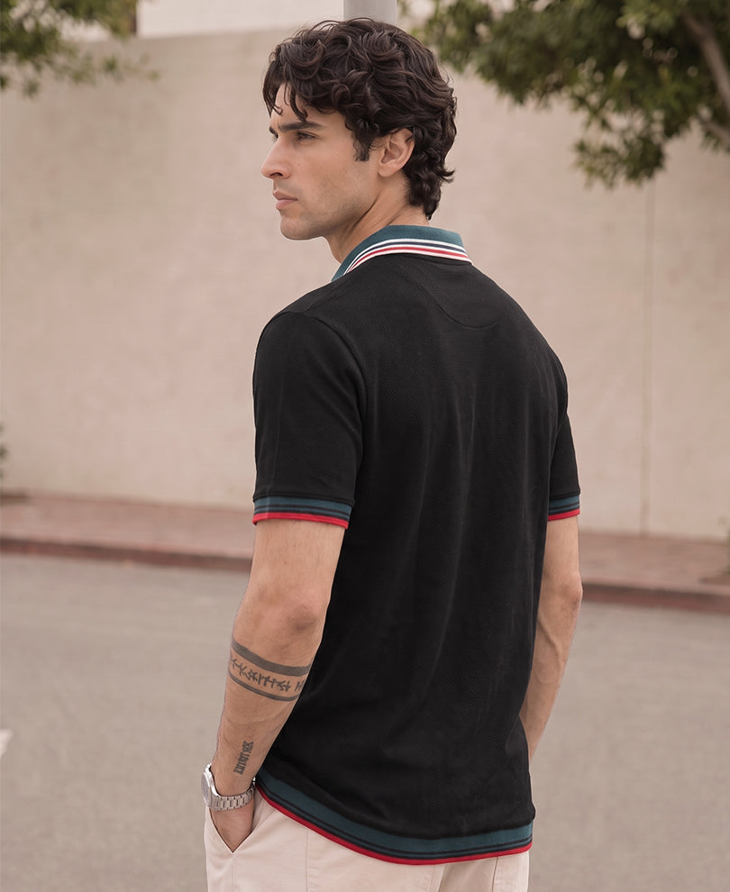 Black Knit Embroidered T-Shirt