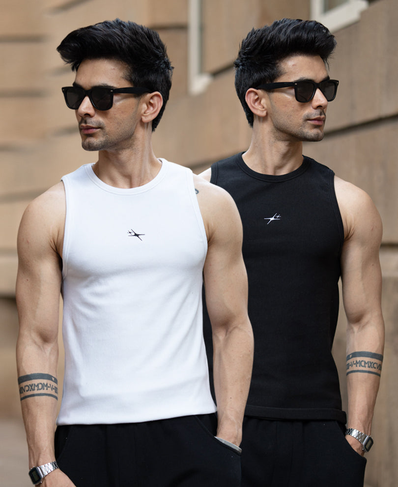 B&W Slim Fit Vest Pack Of Two 100% Cotton
