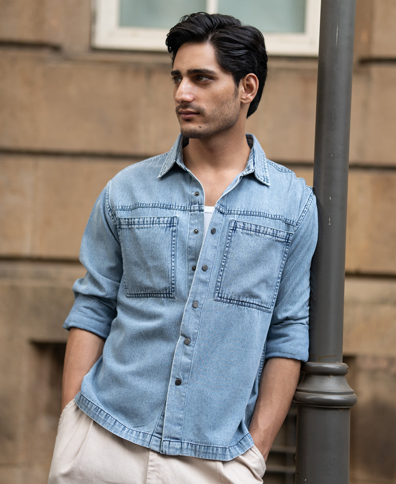 Blue Double Pocket Denim Shirt.