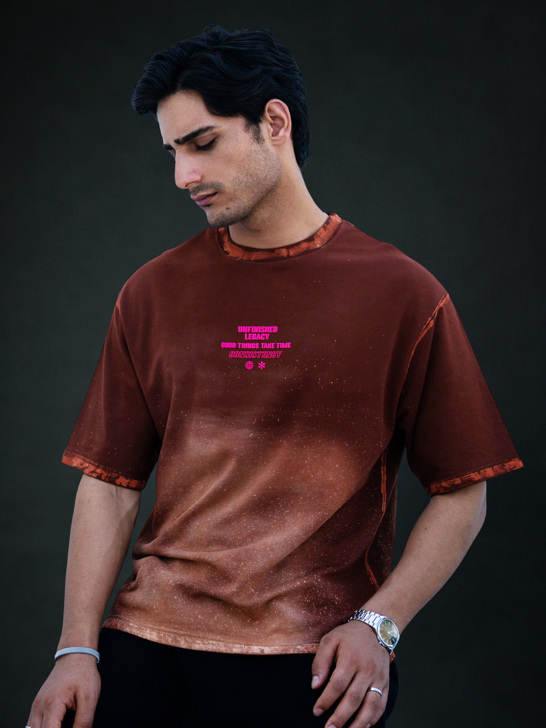 Brown Sprayed Graphic T-Shirt.