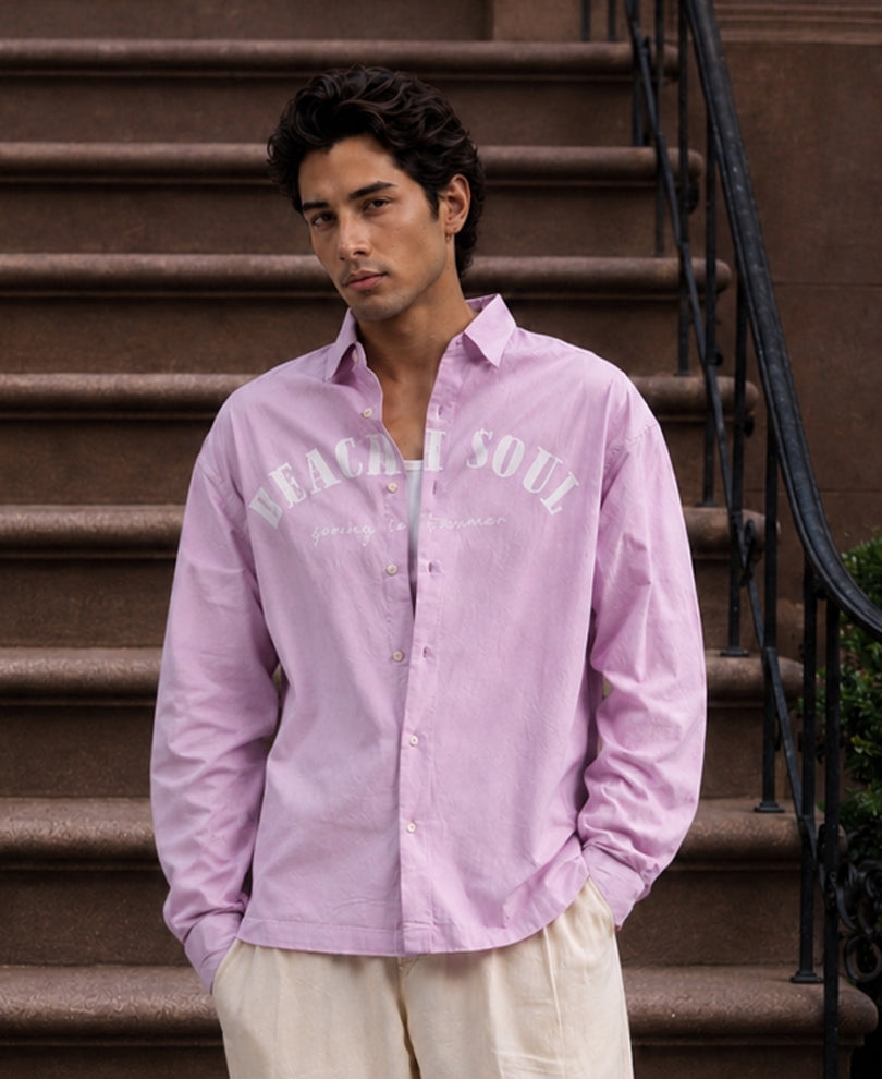 Pastel Pink Structured Printed Shirt