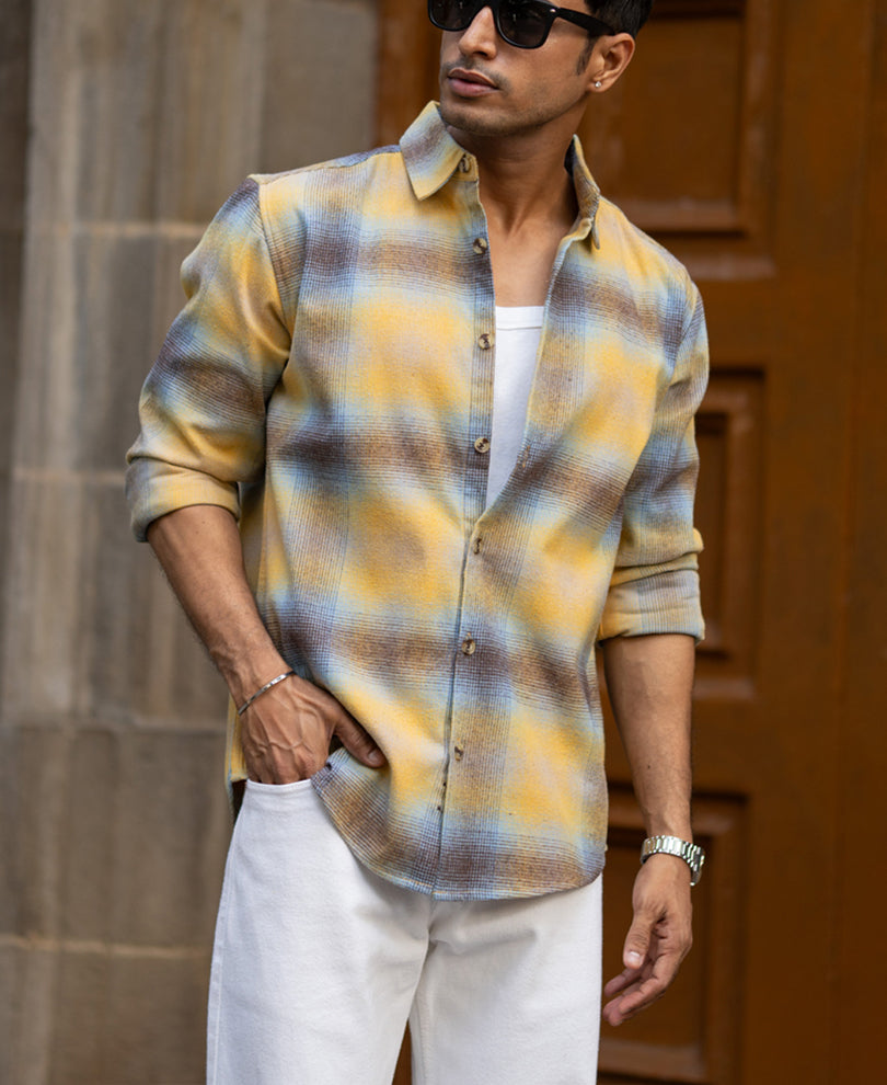 Yellow Brushed Checks Shirt.