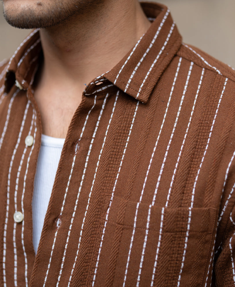 Brown Structure Stripe Shirt.