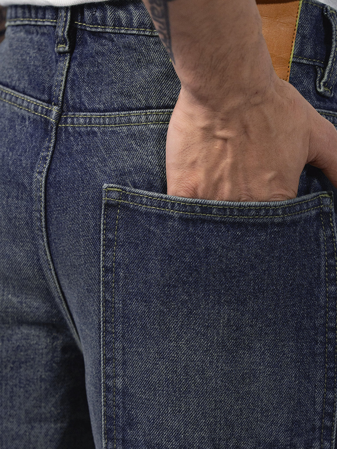 Blue Panelled Barrel Fit Jeans