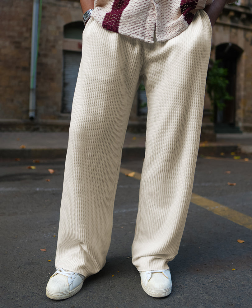 Cream Waffle Baggy Fit Track Pant