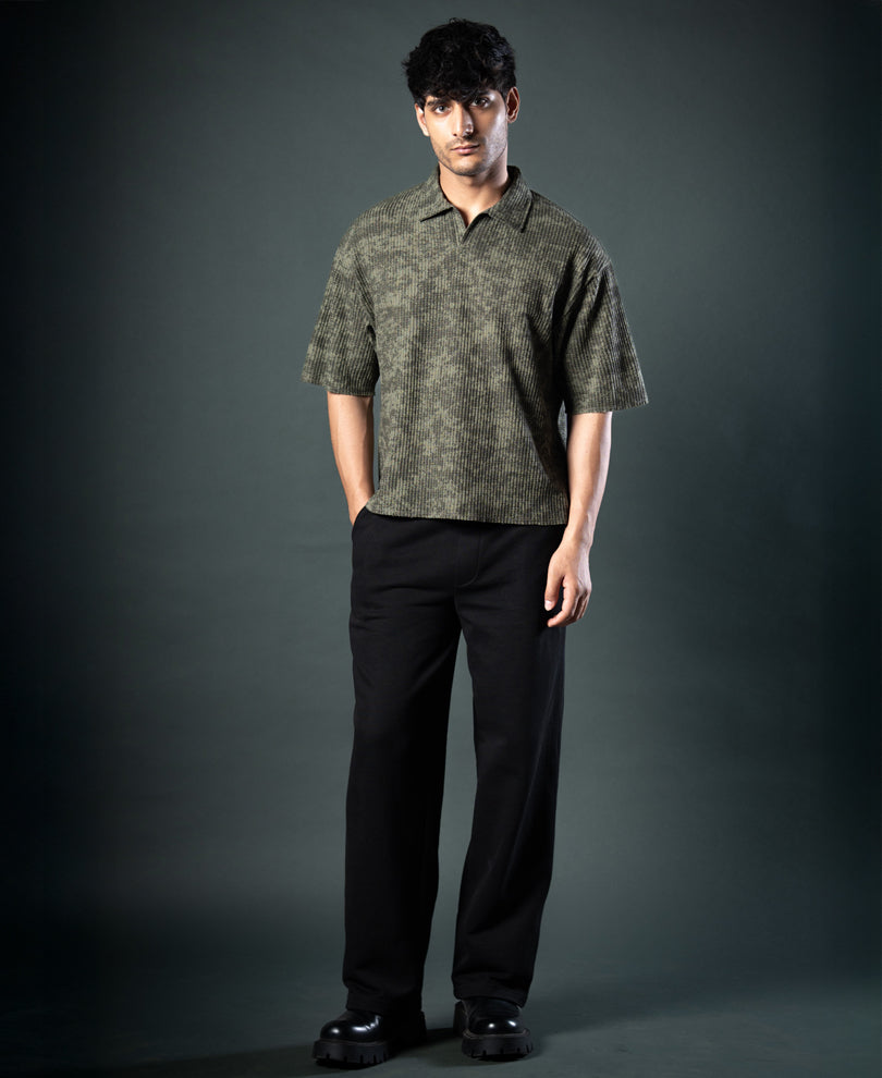 Olive Structure Print Boxy T-Shirt.