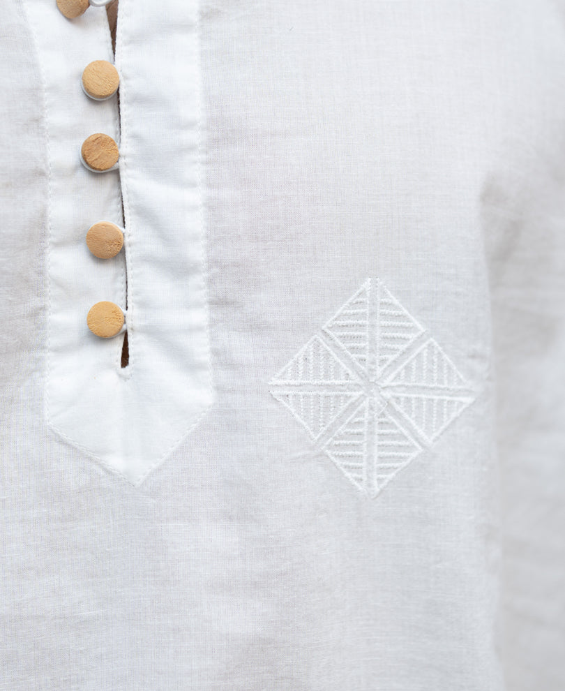 Off-White Embroidered Kurta Shirt.
