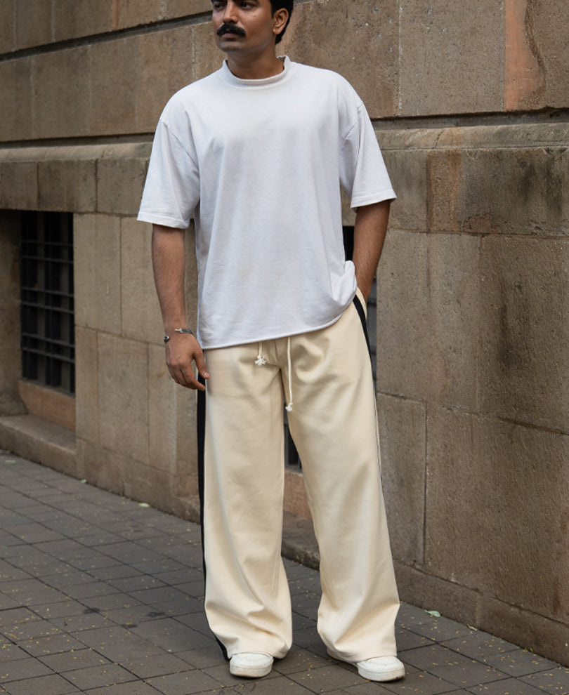 Cream Contrast Detail Trackpants