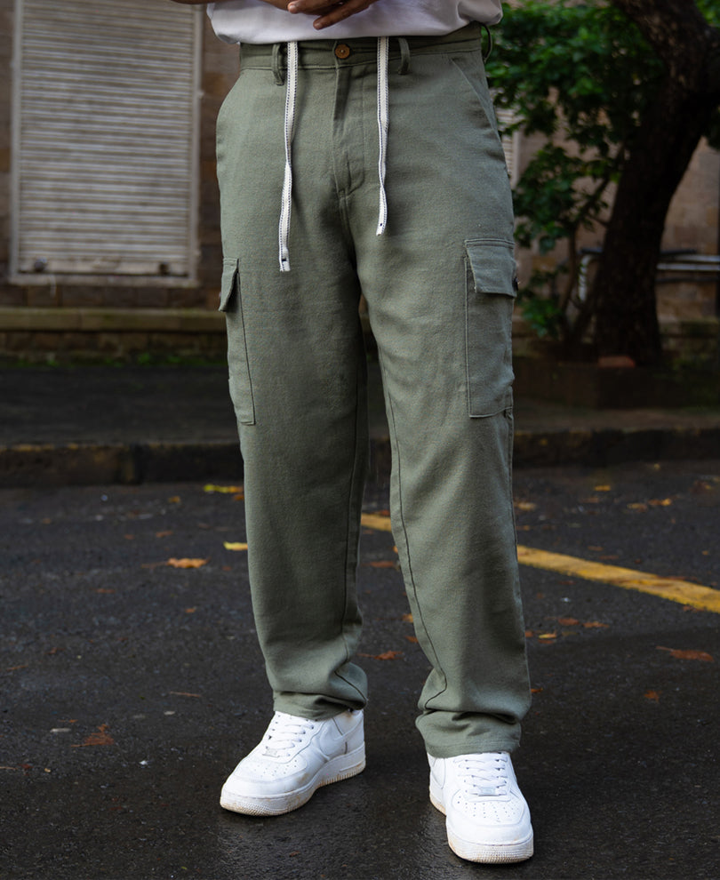 Olive Structured Linen Blend Trouser.