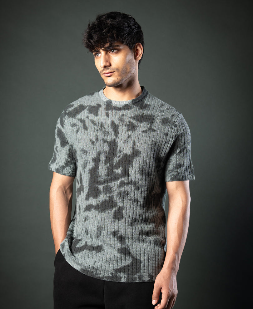 Grey Tie Dye Knit T-Shirt.