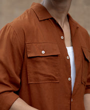 Tan Linen Double Pocket Shirt.