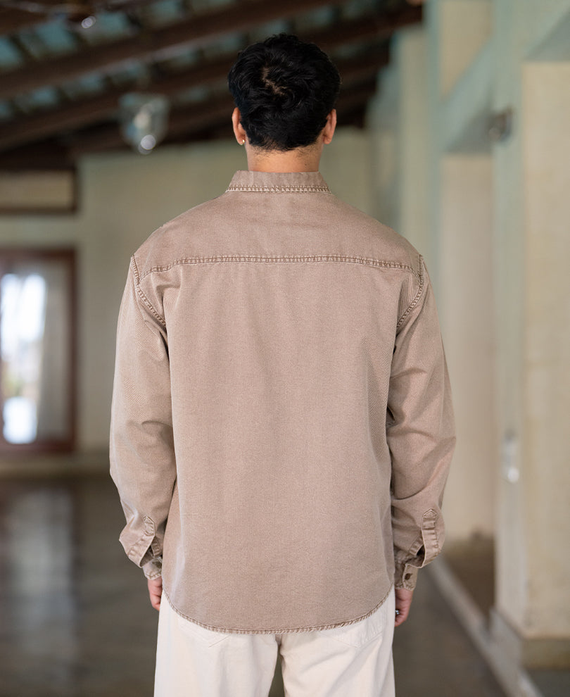 Light Brown Washed Printed Shirt 100% Cotton