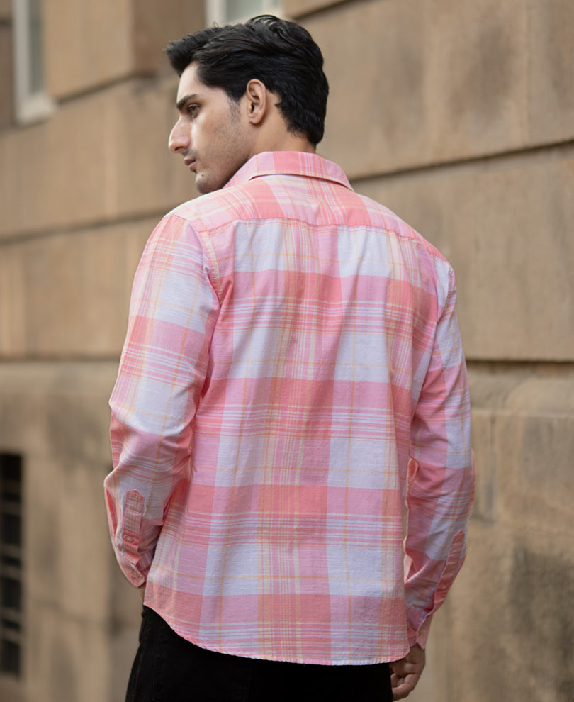 Peach Lightweight Summer Checks Shirt.