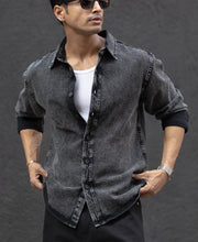 Charcoal Black Washed Denim Overshirt.